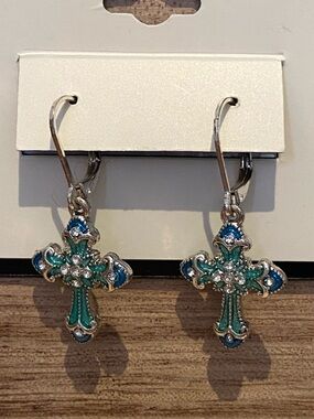 New Napier Blue and Green Cross Drop Earrings
